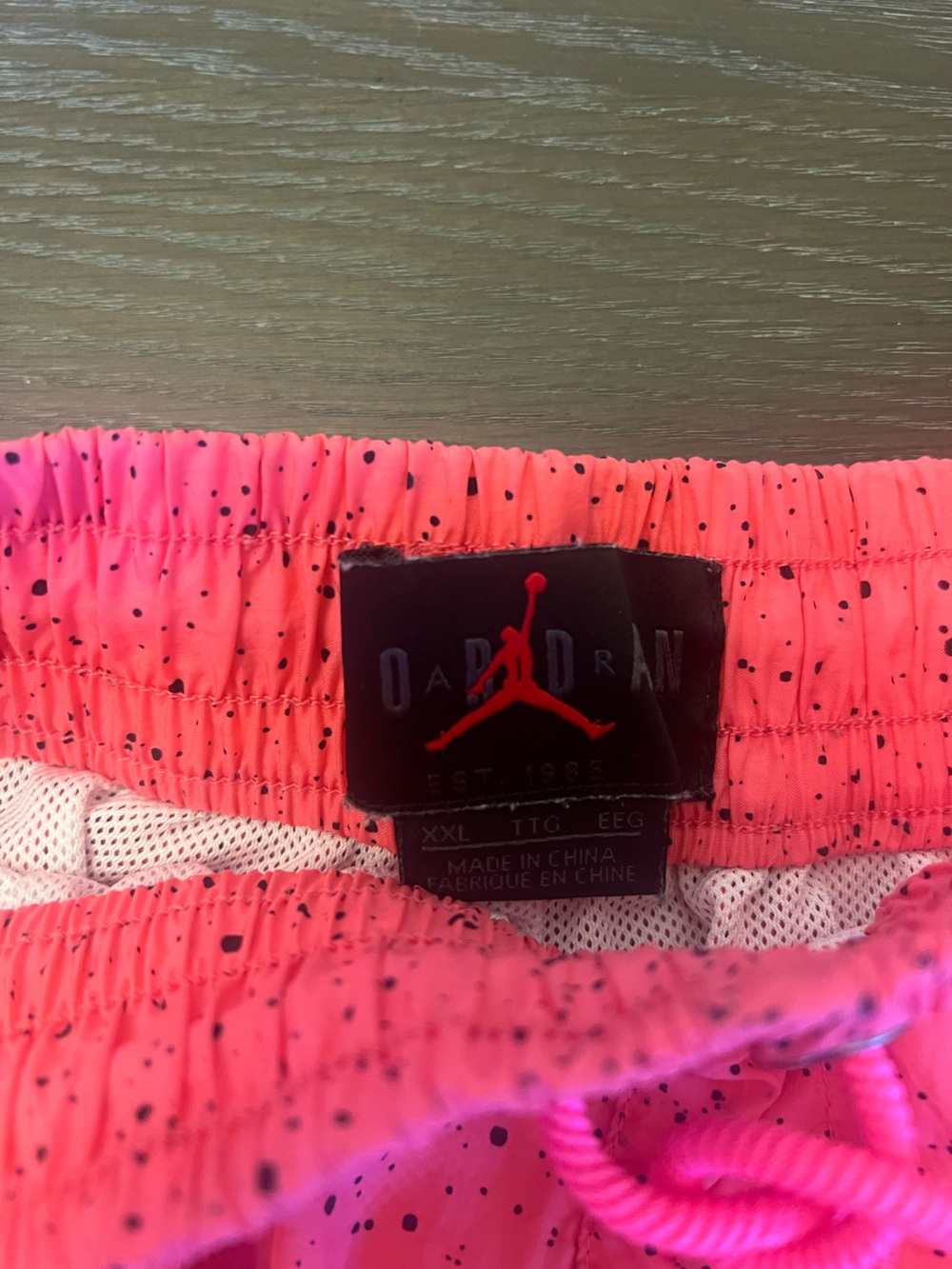 Jordan Pink Swim Shorts with Black Speckle and Red Jumpman - Picture 3 of 4